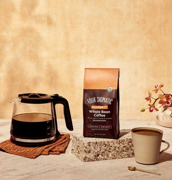 Four Sigmatic Think Whole Bean Coffee with Lion’s Mane & Chaga Mushrooms 340g - Ziarnista kawa grzybowa z adaptogenami Lion's Mane i Chaga - superfood na skupienie i ostrość myślenia | Adaptogeny | Chaga | Kawa funkcjonalna z adaptogenami | Promocje | Soplówka Jeżowata | Suplementy na energię i wytrzymałość | Suplementy na jelita i wzdęcia | Suplementy na odporność | Suplementy na pamięć i koncentrację | Nowości | Four Sigmatic | Suplementy Wellness