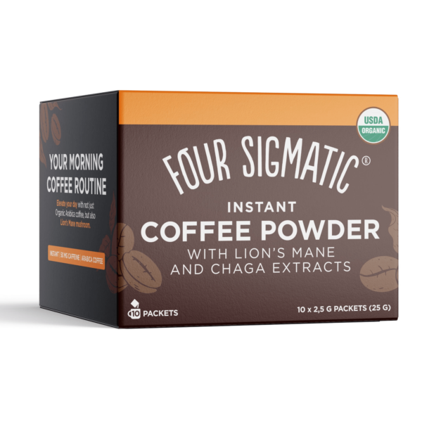 FOUR SIGMATIC Instant Mushroom Coffee With Lion's Mane 10 porcji - Kawa grzybowa z adaptogenami Soplówka Jeżowata i Chaga MYŚLENIE I KONCENTRACJA | Adaptogeny | Kawa funkcjonalna z adaptogenami | Promocje | Soplówka Jeżowata | Suplementy na pamięć i koncentrację | Four Sigmatic | Suplementy Wellness